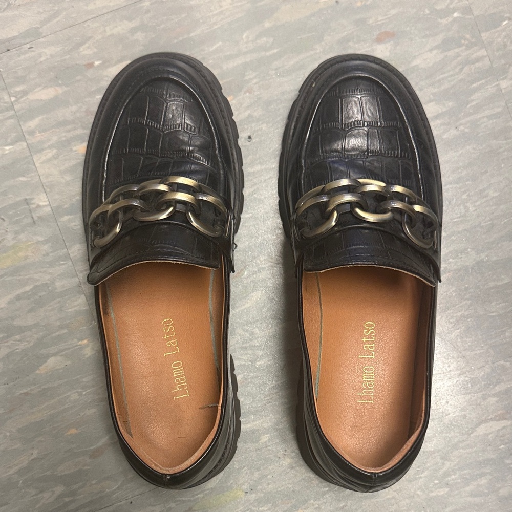 Black Loafers with Chain Detail